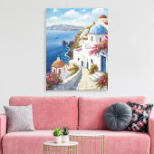 Santorini Greece Oil Painting Canvas Afdruk (Insitu (Woonkamer))