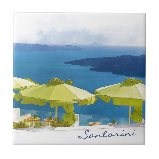 Santorini Greece Painting Tegeltje (Voorkant)