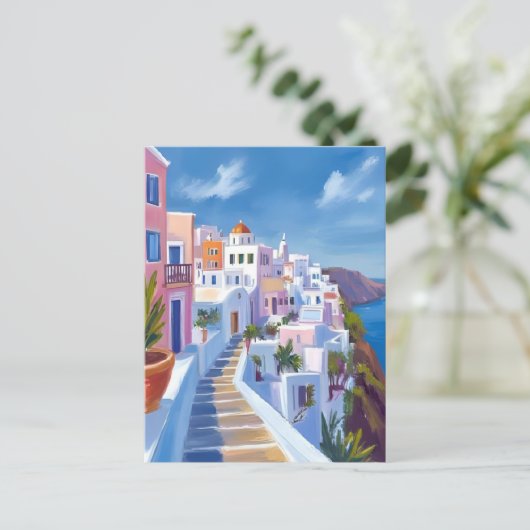 Santorini Greece Painting Watercolor Travel Briefkaart (Staand voorkant)