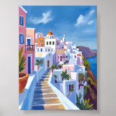 Santorini Greece Painting Watercolor Travel Poster (Voorkant)