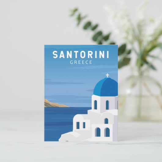 Santorini Greece Retro  Briefkaart (Staand voorkant)
