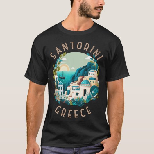 Santorini Greece Retro Distressed Circle T-shirt (Voorkant)