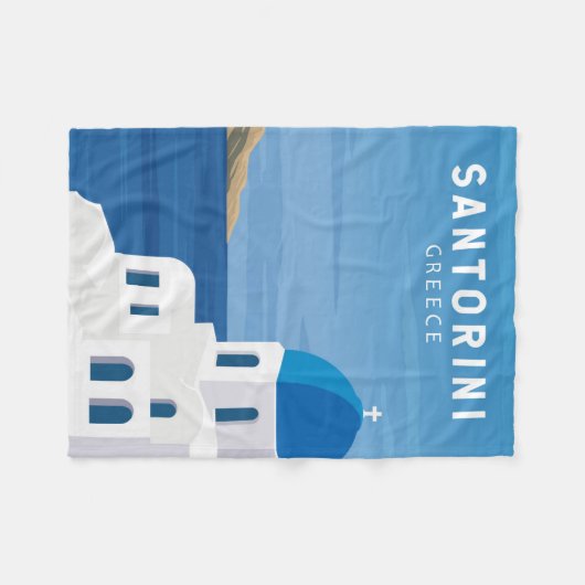 Santorini Greece Retro  Fleece Deken (Voorkant (Horizontaal))