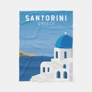 Santorini Greece Retro  Fleece Deken