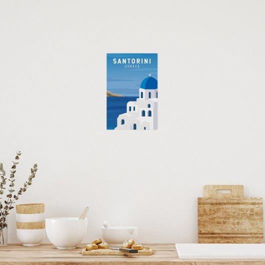 Santorini Greece Retro Poster (Keuken)