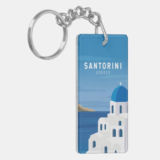 Santorini Greece Retro Sleutelhanger (Voorkant Links)