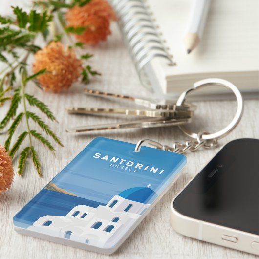 Santorini Greece Retro  Sleutelhanger (Voorkant Rechts)