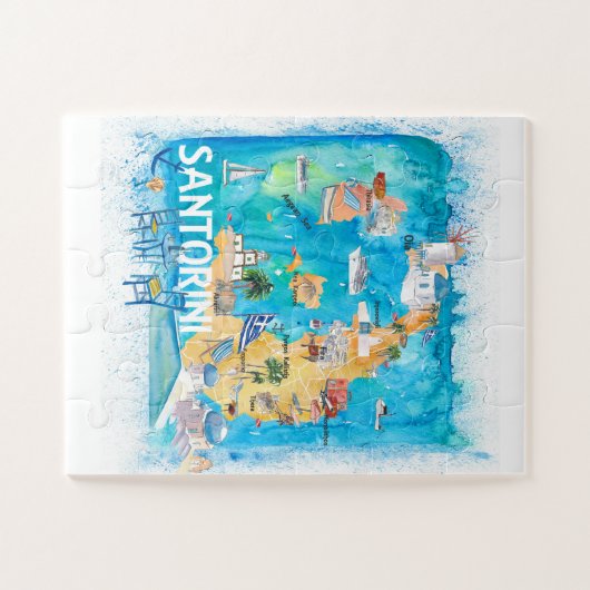 Santorini Greece Travel map Legpuzzel (Horizontaal)