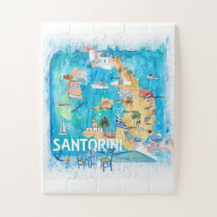 Santorini Greece Travel map Legpuzzel