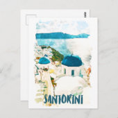 Santorini Greece Travel Waterverf Briefkaart (Voorkant / Achterkant)
