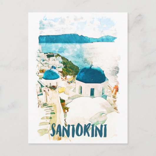 Santorini Greece Travel Waterverf Briefkaart (Voorkant)