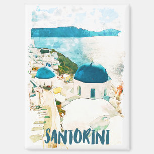 Santorini Greece Travel Waterverf Poster Magneet