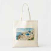 Santorini Greece Watercolor Blue Dome Church Tote Bag (Voorkant)