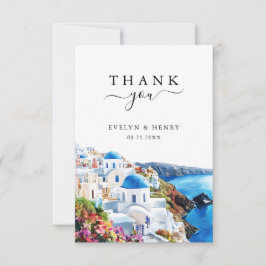 Santorini Greece Watercolor Destination Wedding Bedankkaart