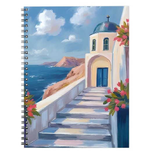 Santorini Greece Watercolor Travel Art Notitieboek (Voorkant)