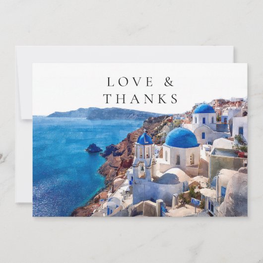 Santorini Greece Watercolor Wedding Photo Bedankkaart (Voorkant)