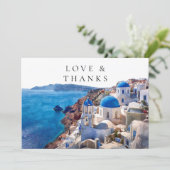 Santorini Greece Watercolor Wedding Photo Bedankkaart (Staand voorkant)