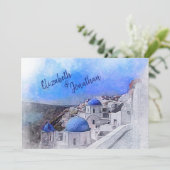 Santorini Greece Waterverf Destination Wedding Kaart (Staand voorkant)