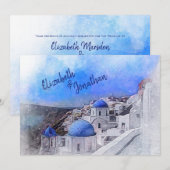 Santorini Greece Waterverf Destination Wedding Kaart (Voorkant / Achterkant)