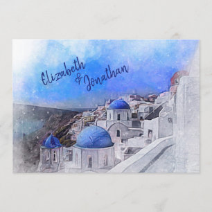 Santorini Greece Waterverf Destination Wedding Kaart