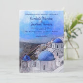 Santorini Greece Waterverf Destination Wedding Kaart (Staand voorkant)
