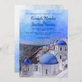 Santorini Greece Waterverf Destination Wedding Kaart (Voorkant / Achterkant)