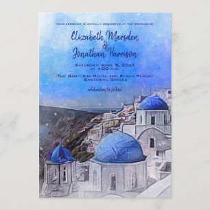 Santorini Greece Waterverf Destination Wedding Kaart