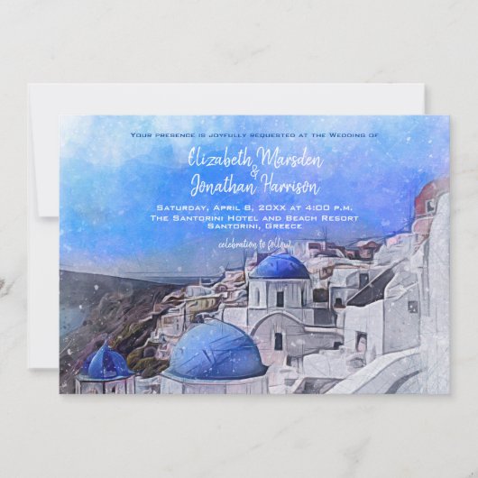 Santorini Greece Waterverf Destination Wedding Kaart (Voorkant)