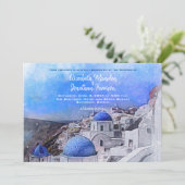 Santorini Greece Waterverf Destination Wedding Kaart (Staand voorkant)