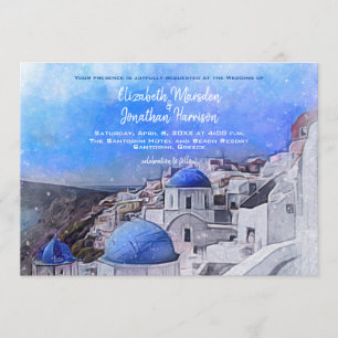 Santorini Greece Waterverf Destination Wedding Kaart
