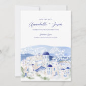 Santorini Greece Waterverf Destination Wedding Save The Date (Voorkant)