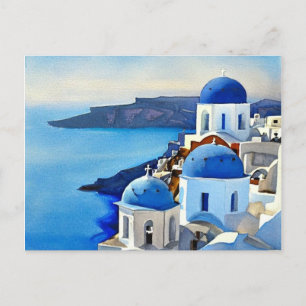 Santorini Greece Waterverf Painting Briefkaart