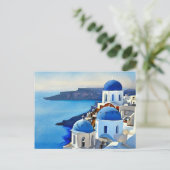 Santorini Greece Waterverf Painting Briefkaart (Staand voorkant)