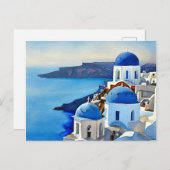 Santorini Greece Waterverf Painting Briefkaart (Voorkant / Achterkant)