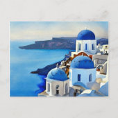Santorini Greece Waterverf Painting Briefkaart (Voorkant)