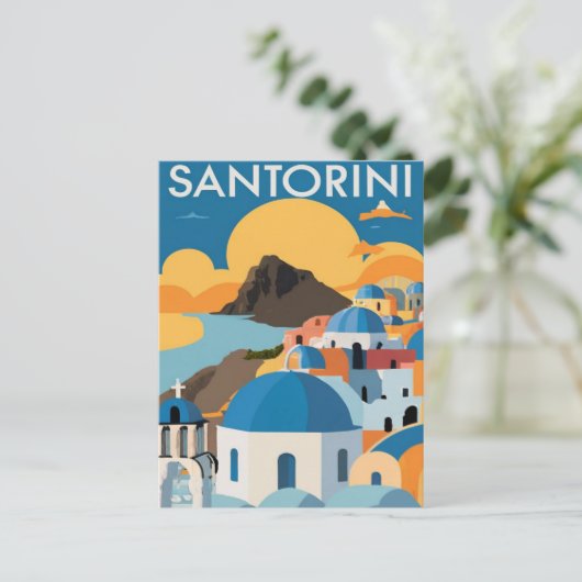 Santorini Greece Waterverf Painting Briefkaart (Staand voorkant)