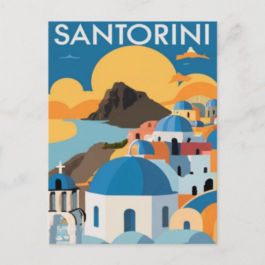 Santorini Greece Waterverf Painting Briefkaart (Voorkant)