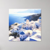 Santorini Greece Waterverf Painting Canvas Afdruk (Voorkant)