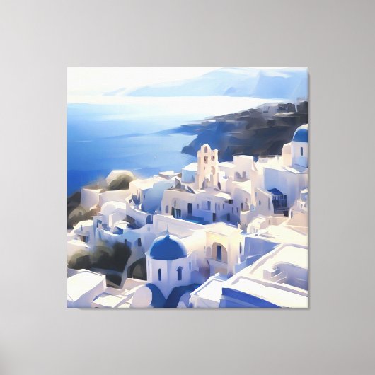 Santorini Greece Waterverf Painting Canvas Afdruk (Voorkant)