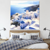 Santorini Greece Waterverf Painting Canvas Afdruk (Insitu (Slaapkamer))
