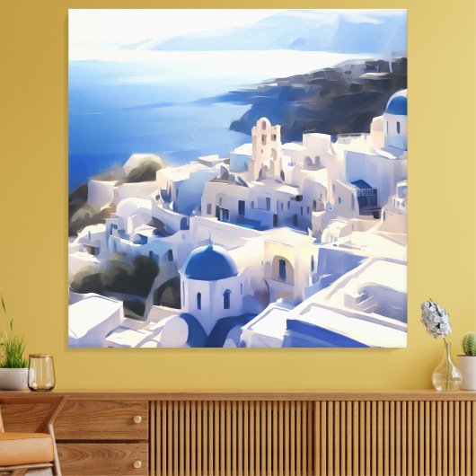 Santorini Greece Waterverf Painting Canvas Afdruk (Insitu (Woonkamer))