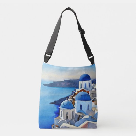 Santorini Greece Waterverf Painting Crossbody Tas (Voorkant)