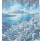 Santorini Greece Waterverf Painting Douchegordijn (Voorkant)