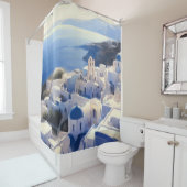 Santorini Greece Waterverf Painting Douchegordijn (In situ)