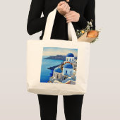 Santorini Greece Waterverf Painting Grote Tote Bag (Voorkant (product))