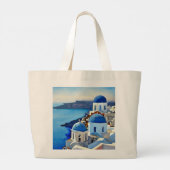 Santorini Greece Waterverf Painting Grote Tote Bag (Achterkant)