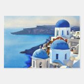 Santorini Greece Waterverf Painting Inpakpapier Vel (Voorkant 3)