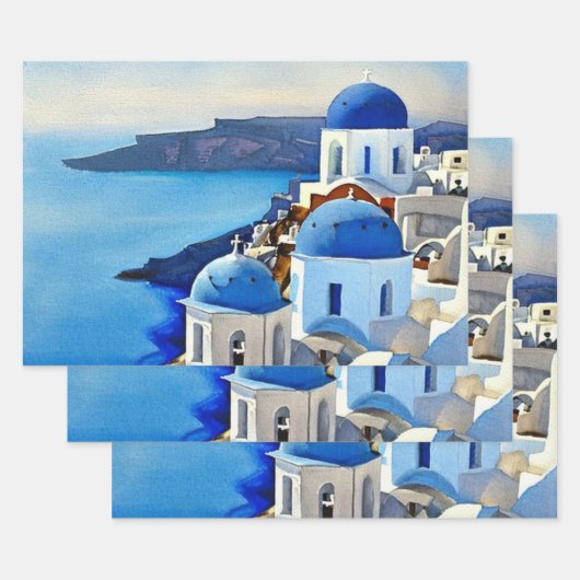 Santorini Greece Waterverf Painting Inpakpapier Vel (Set)
