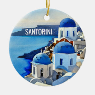 Santorini Greece Waterverf Painting Keramisch Ornament