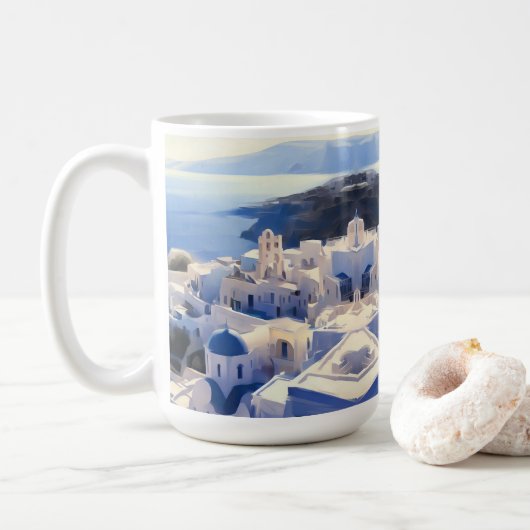 Santorini Greece Waterverf Painting Koffiemok (Met donut)